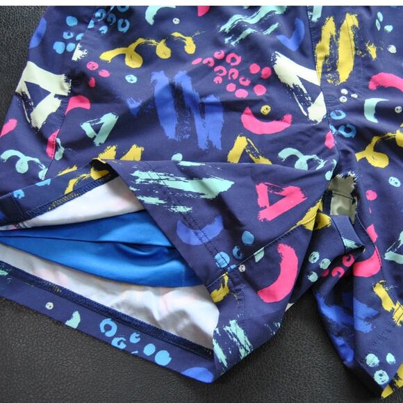 Maamgic Blue Pattern 2 in 1 Stretch Short Lined Gym Shorts - Picture 2 of 8